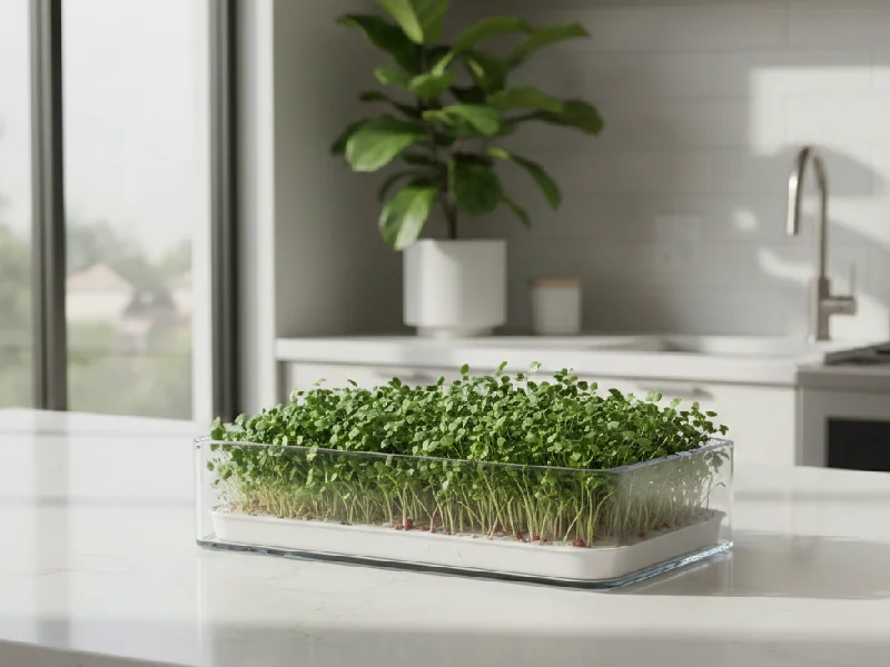Microgreens growing kit on kitchen counter for beginners