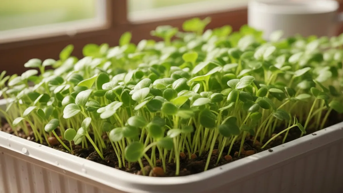 fresh microgreens close up grown at home