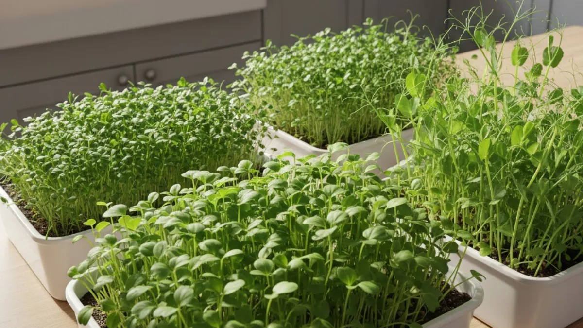 microgreens growing indoors with sunlight