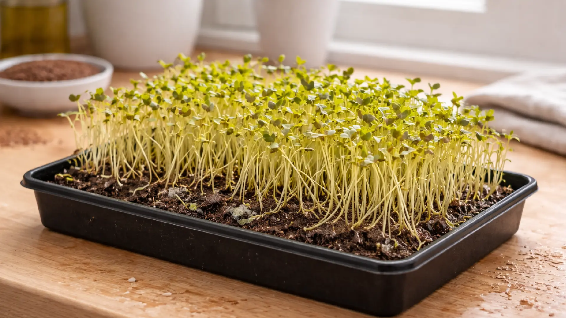 yellow leggy microgreens
