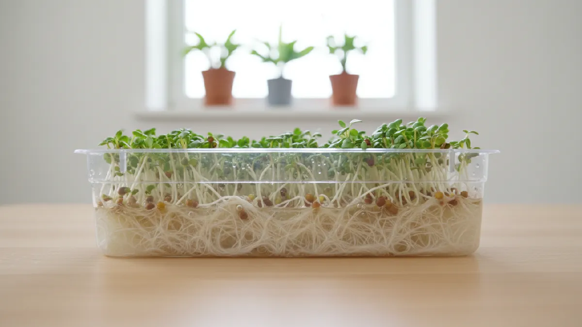 Watering soil-free microgreens using bottom watering method