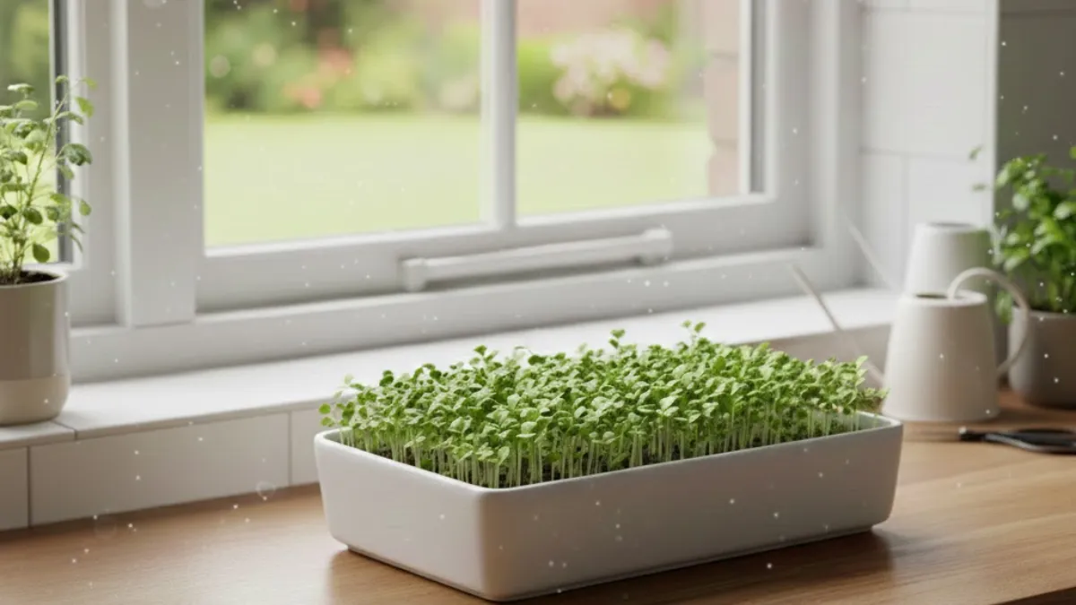 healthy indoor microgreens growing evenly