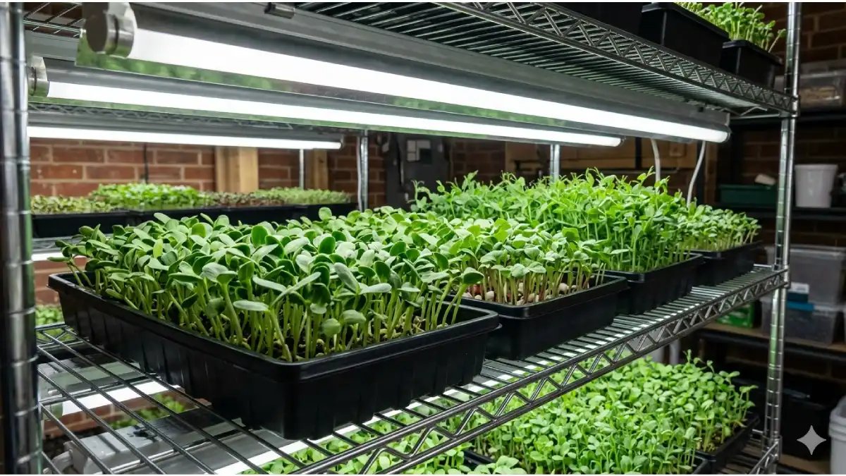 “Microgreens under T5 lights”