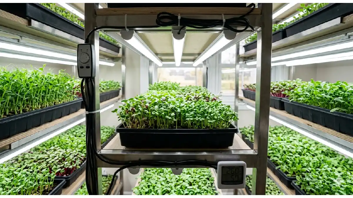 “Microgreens under LED light”