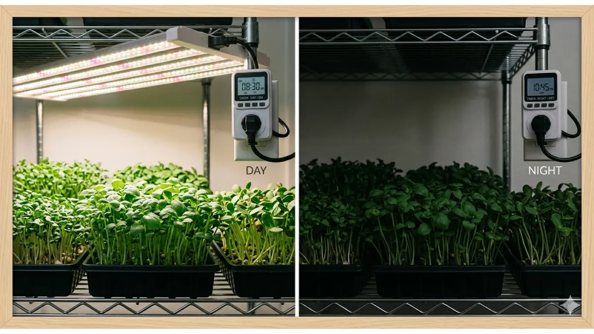 “Microgreens light timer setup”