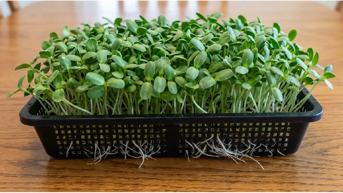 mesh tray used for growing large seed microgreens like sunflower