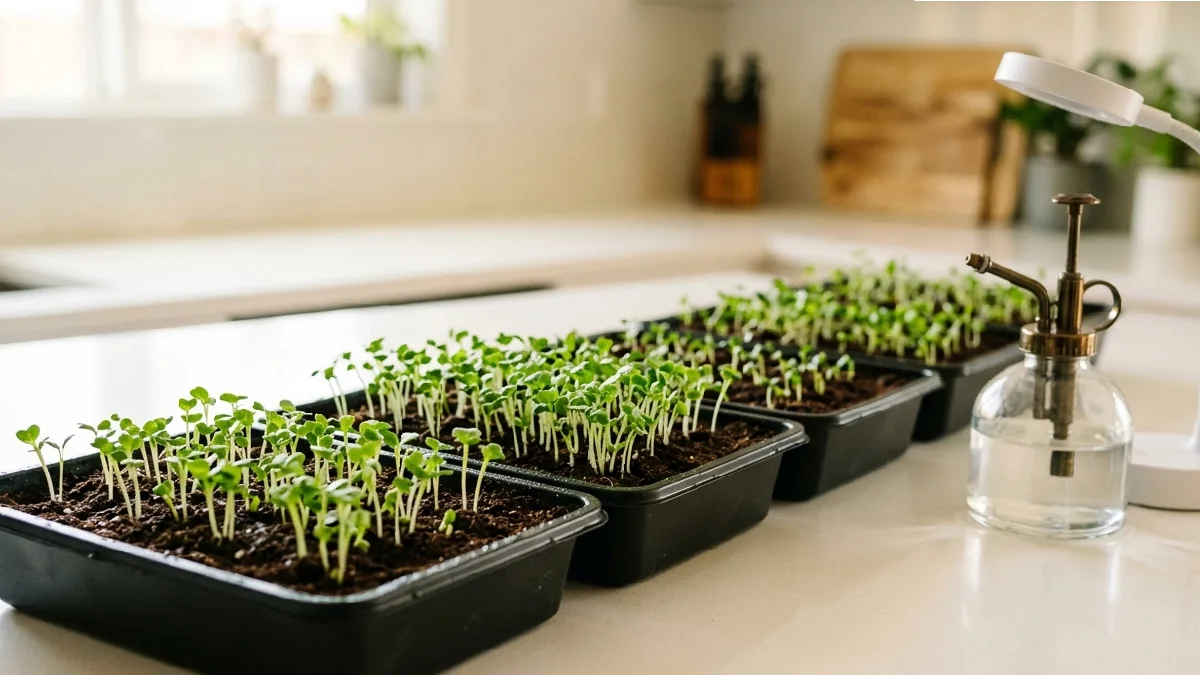 Space seeds evenly, mist lightly, soil cozy not soggy. Rotate trays, check daily, harvest early, eat fresh. Tiny effort, big reward, kitchen feels alive. 