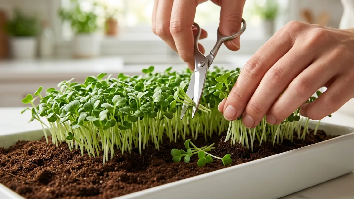 Wait too long, stems toughen, flavor drops fast, shoots lose crispness. Cut above soil, harvest early, eat fresh, flavor pops sharp, tiny effort big impact. 