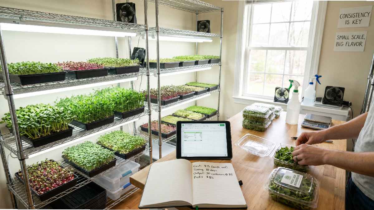 Microgreens can be profitable with low cost, fast growth, and consistent care, turning a small indoor space into a steady income.