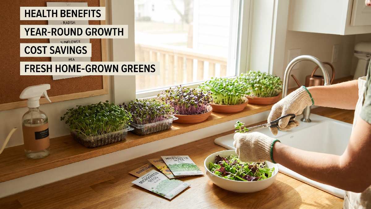 Microgreens grow fast, save money, provide fresh nutrition, and work year-round in small indoor home setups easily.