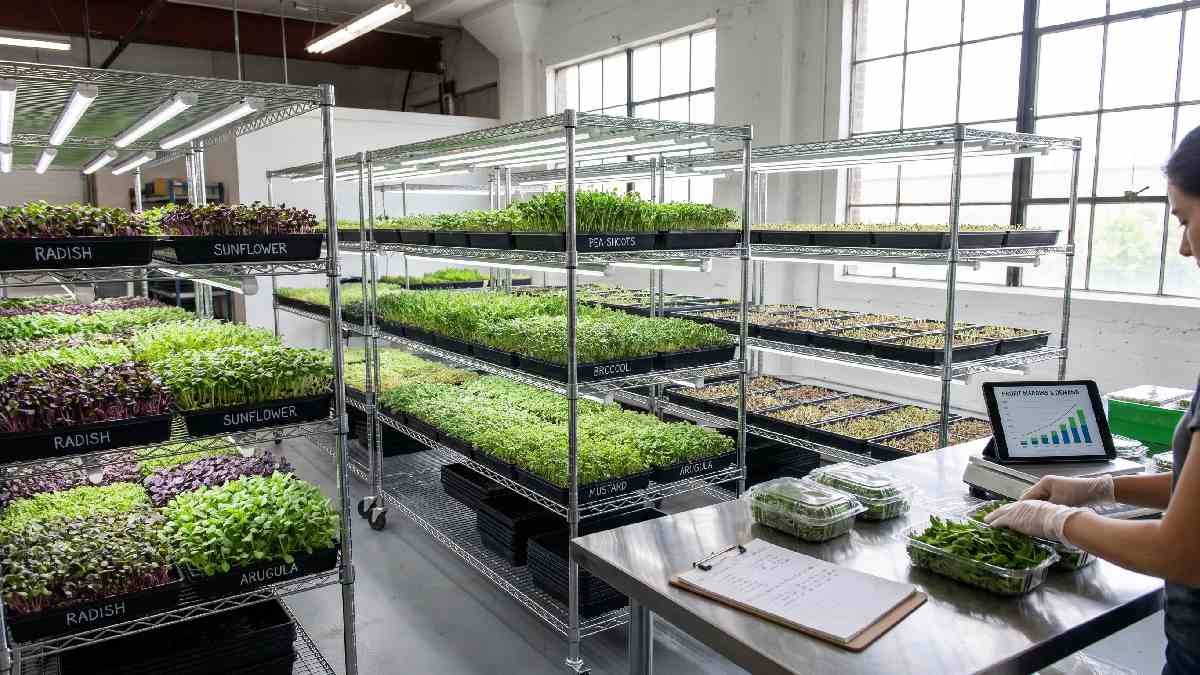 Radish sunflower pea shoots broccoli mustard and arugula offer fast growth strong demand and steady profit for microgreens business success.