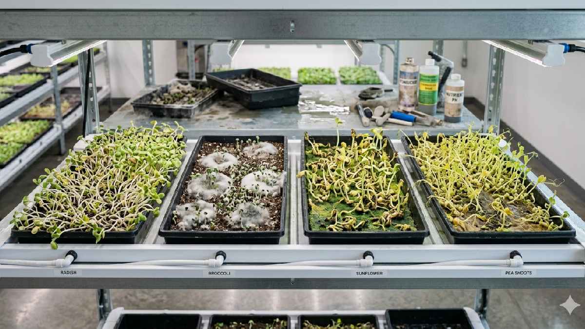 Common mistakes in hydroponic microgreens like mold and overcrowding