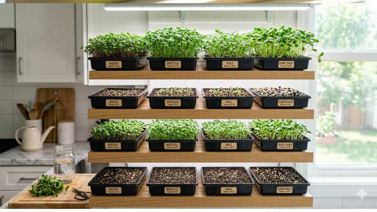 Microgreens growth stages from seed to harvest