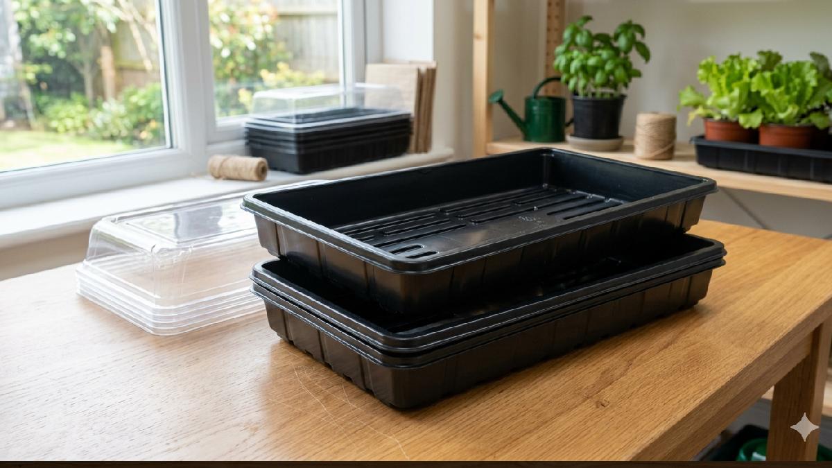 Shallow trays used for hydroponic microgreens