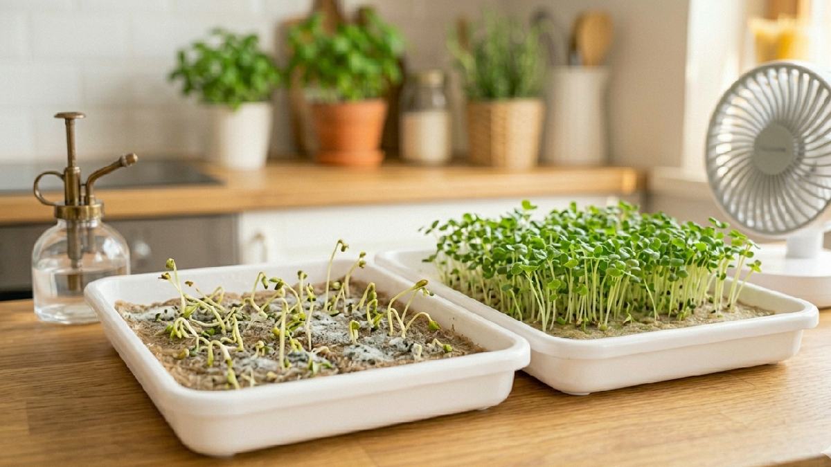 Soggy mats, dry seeds, mold and uneven light cause most problems. Check moisture daily, improve airflow, rotate trays, tiny adjustments fix issues, microgreens bounce back quickly. 
