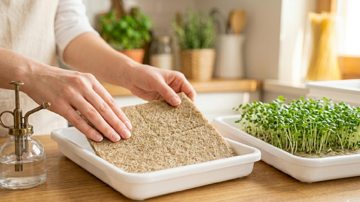 Mats feel simpler than soil, no digging no mess, just place and spray. Water control easier, less guesswork, small daily habits form, kitchen stays manageable and clean. 