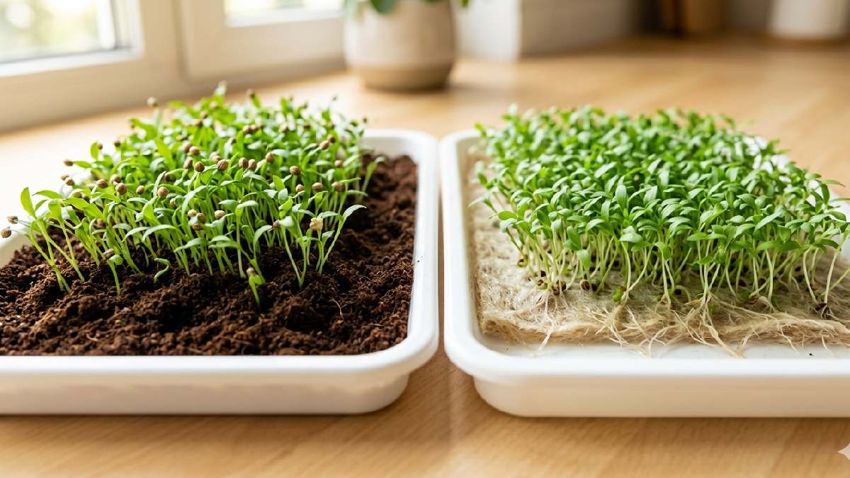 Soil method feels natural, cheap and beginner friendly. Hydroponic mats stay cleaner but need more moisture control. Both work well, choose based on comfort and experience level. 