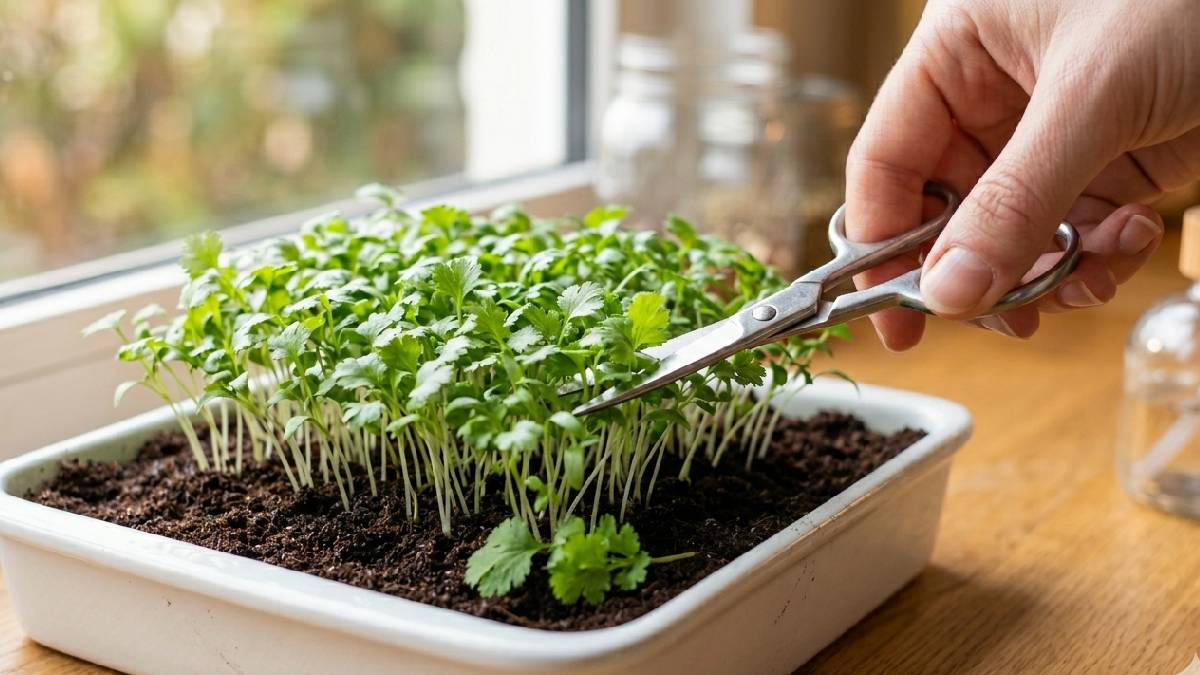 Grow cilantro microgreens at home, fresh greens anytime, no store needed. Small tray on windowsill, no chemicals, just cut and eat fresh daily. 