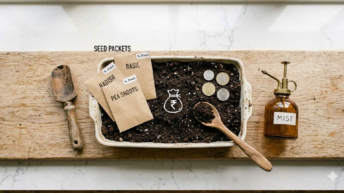 Affordable home setup for growing microgreens with basic tools and seeds