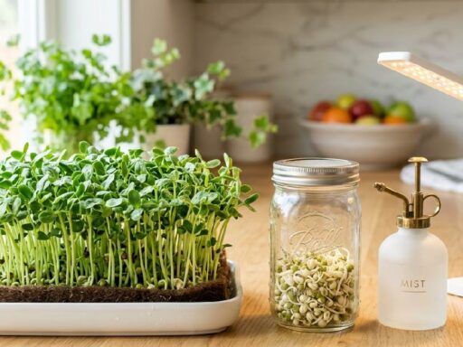Learn how to grow sprouts and microgreens at home. Simple jar for sprouts, tray and mat for microgreens, fresh food ready in days.