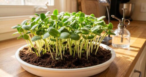 Learn how to grow sunflower microgreens at home in simple steps. Soak seeds, spread evenly, give light, harvest in 7 to 10 days fresh.
