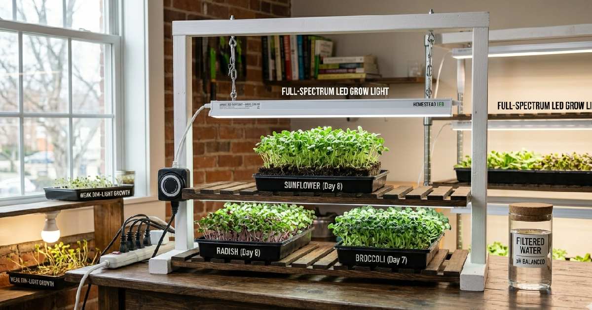 LED grow lights for microgreens give stable indoor growth, better spectrum control, faster, healthier harvest, and consistent compact green plants.