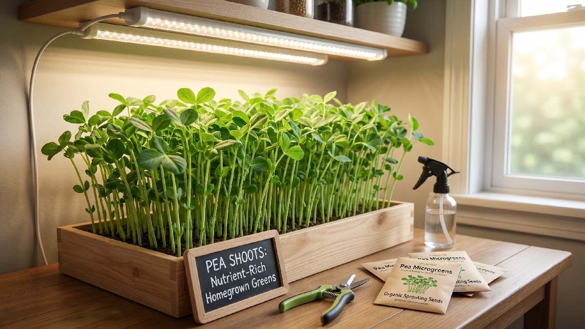 Pea shoots grow tall, sweet, crunchy, and fresh, giving strong texture, good volume, and steady demand indoors.