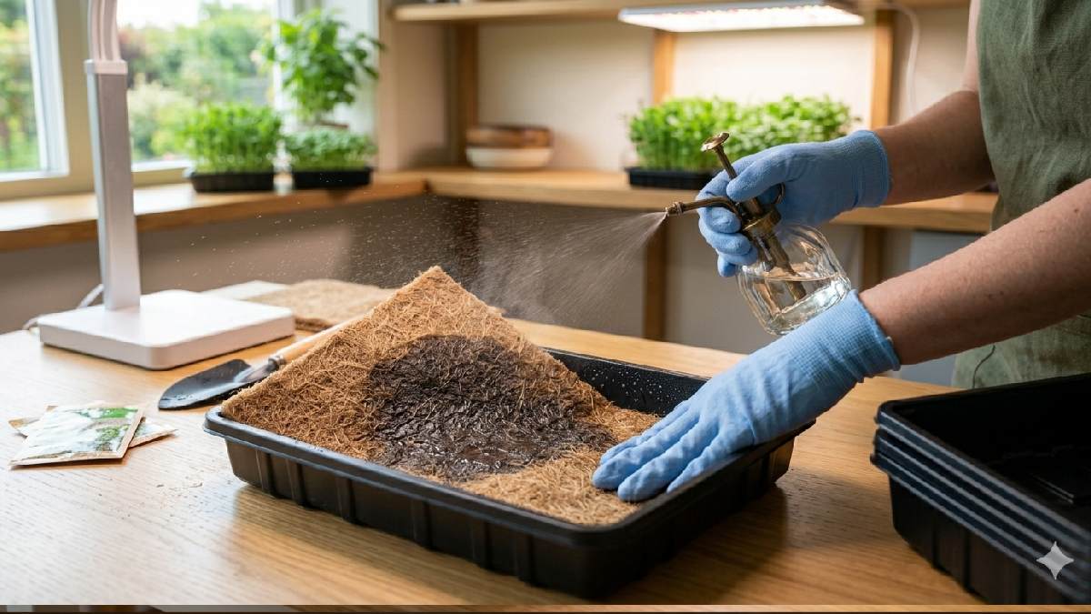 Preparing growing medium for microgreens