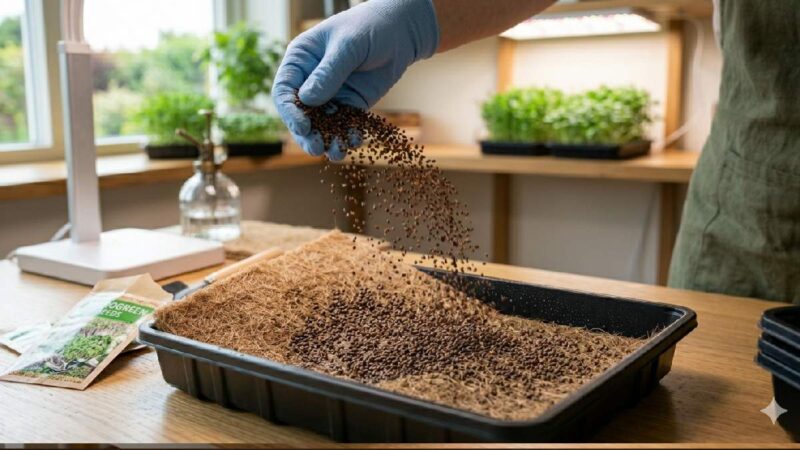 Evenly sowing microgreens seeds