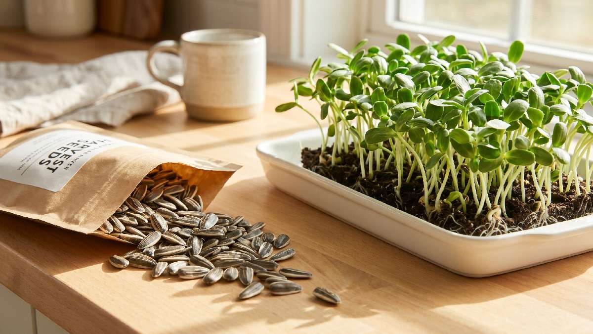 Fresh quality sunflower seeds sprout faster and grow uniform across tray. Old weak seeds give uneven results, good seeds feel heavier and more alive, simple change big difference. 