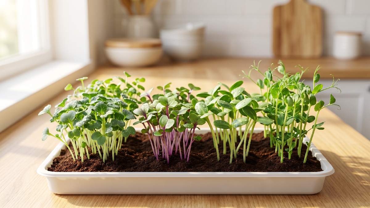 Microgreens are young greens harvested 1 to 3 inches tall, grown from broccoli radish sunflower and peas. Small size, fast growth, fresh strong taste always. 