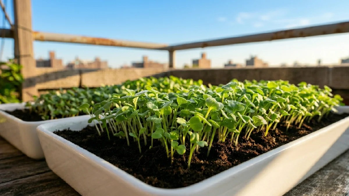 Outdoor microgreens look fresher under real sunlight, color feels deeper, air stays strong. No grow lights needed, costs stay low, rain and wind need daily watching. 