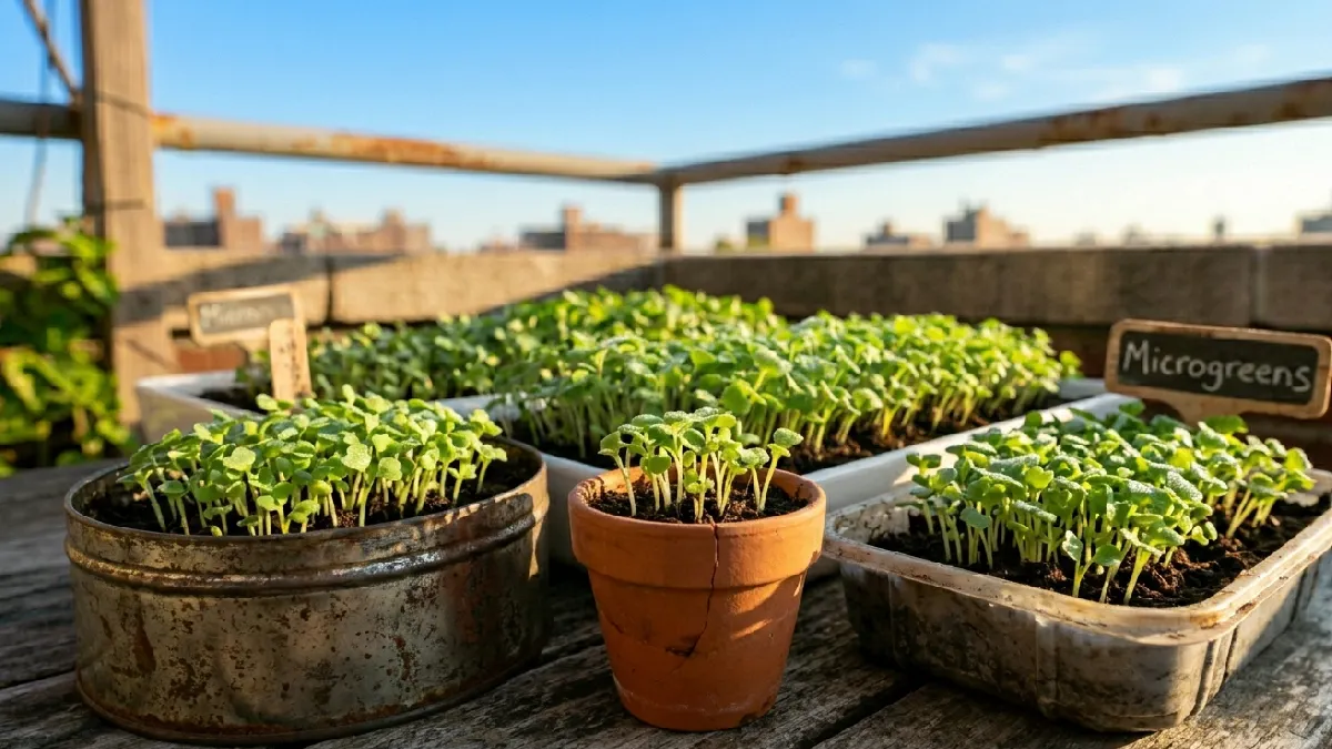 Growing microgreens outdoors needs just seeds, soil and water. No lights, no fancy setup, old containers work fine, sunlight handles most work, costs stay minimal always. 