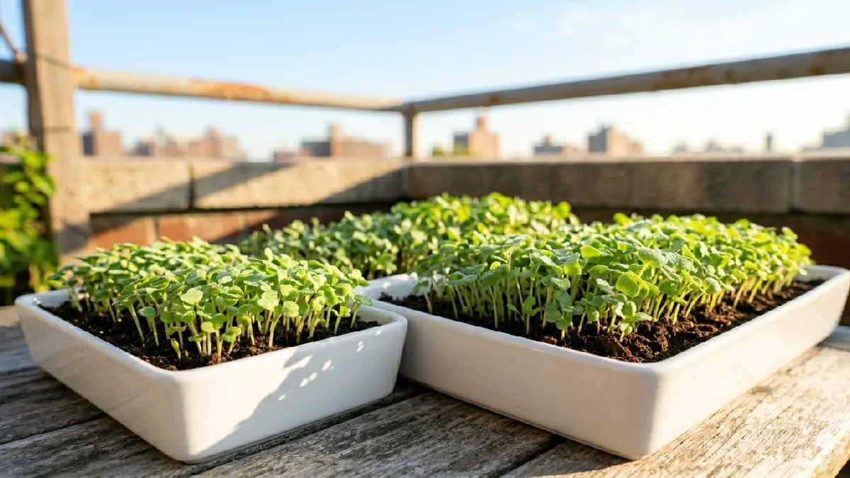 Morning sunlight feels perfect, afternoon shade protects delicate shoots. Keep soil damp not soggy, wind mild, check trays daily, balanced conditions grow healthy fresh microgreens naturally. 