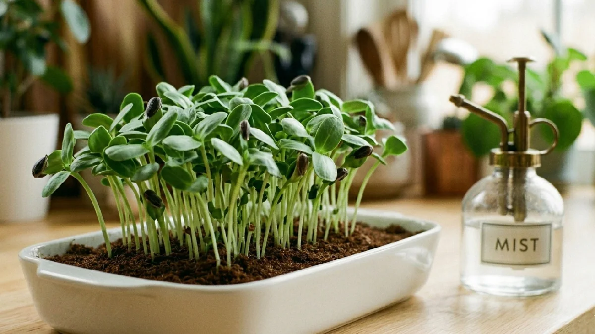 Sunflower shoots push thick, stems firm, leaves bright, flavor nutty and filling. Mist lightly, harvest in a week, sprinkle on salads, home feels alive. 
