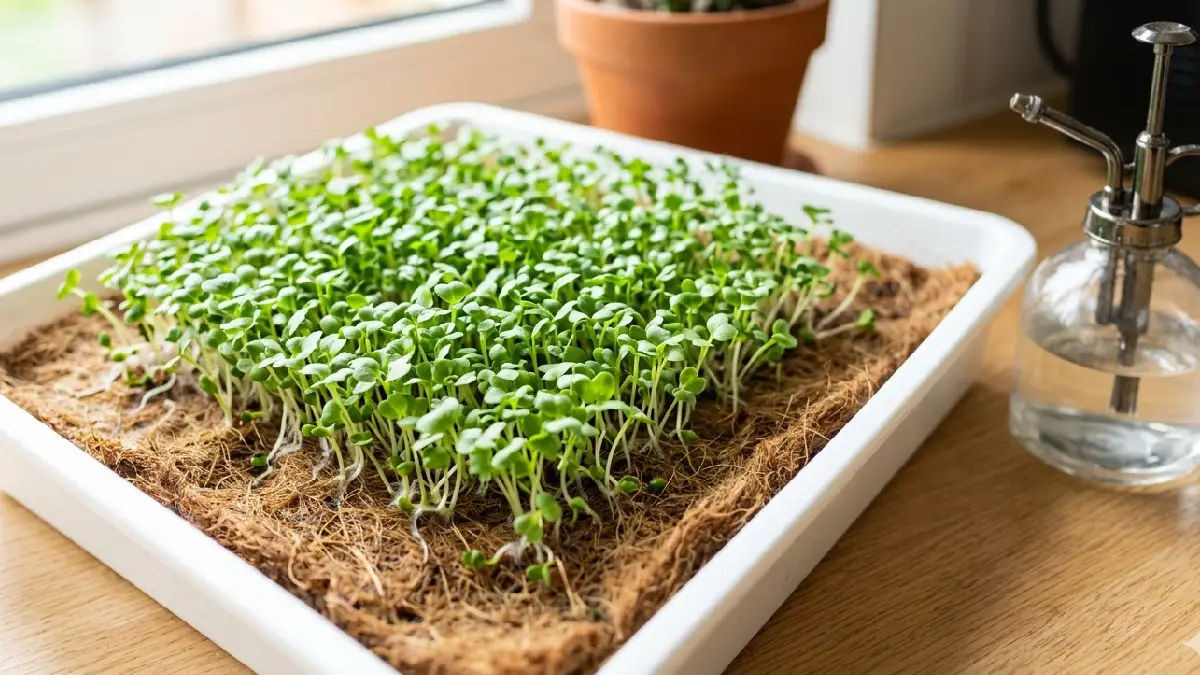 Grow mats are soft fibrous and hold water well. No soil needed, seeds sit firm, roots grab fast, tiny shoots pop green in days. 