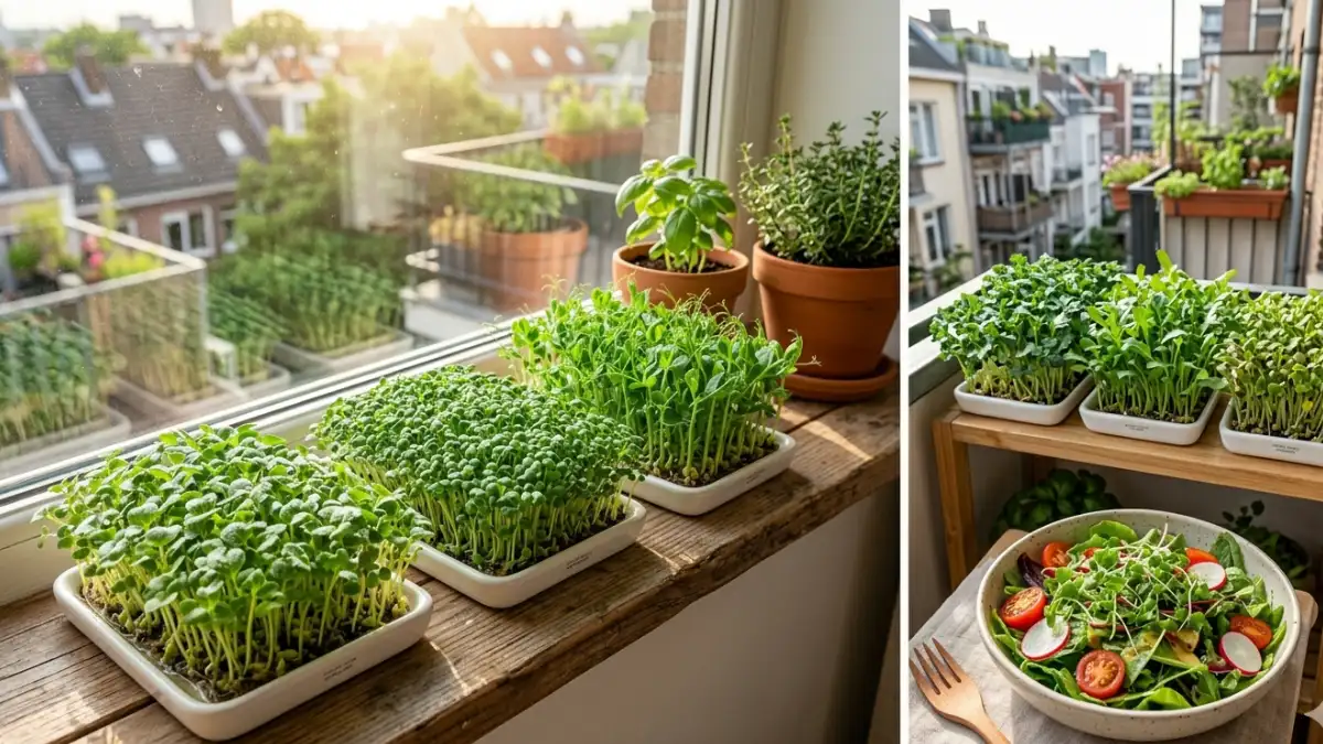 Microgreens fit small corners, windowsills, counters and balconies easily. Mats hold water, roots grab steady, shoots push green fast, tiny effort, huge impact daily. 