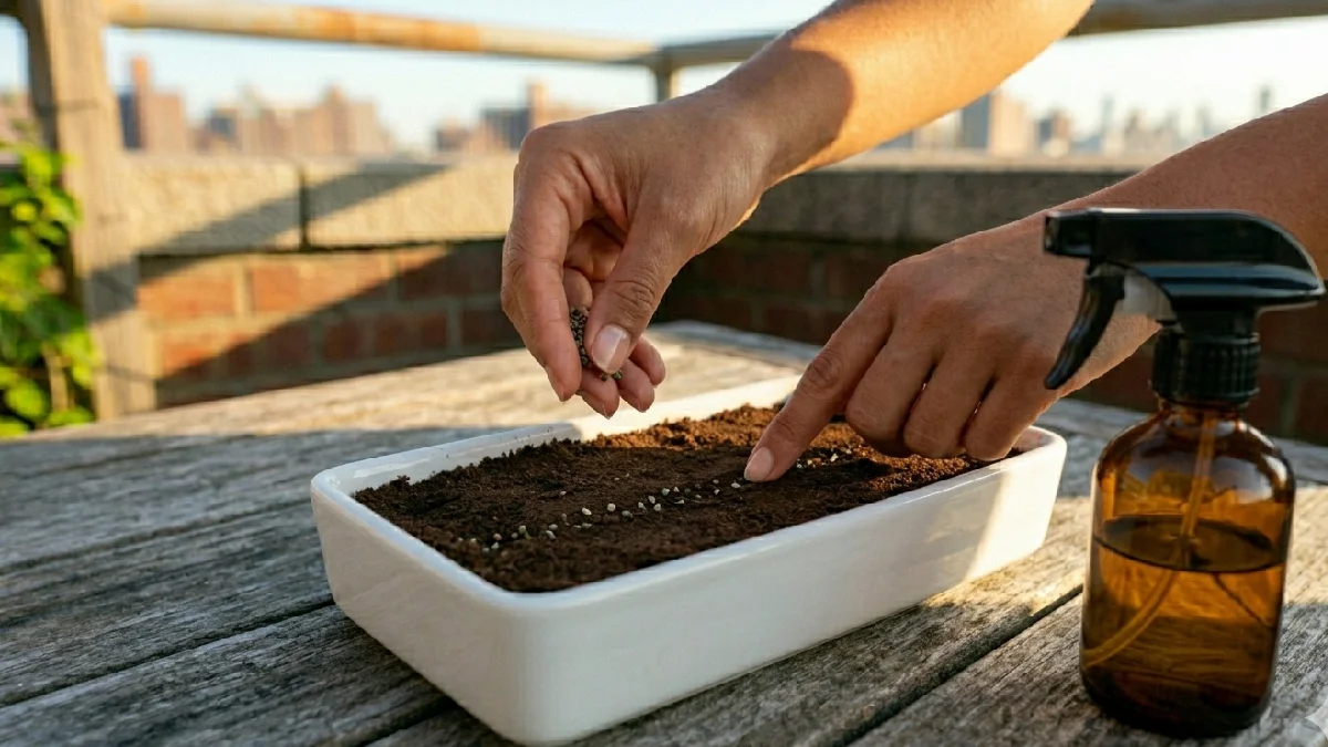 Spread seeds evenly by hand, not too crowded, press lightly into soil. Mist gently after sowing, thin cover enough, even sowing makes germination uniform and trays look healthy. 
