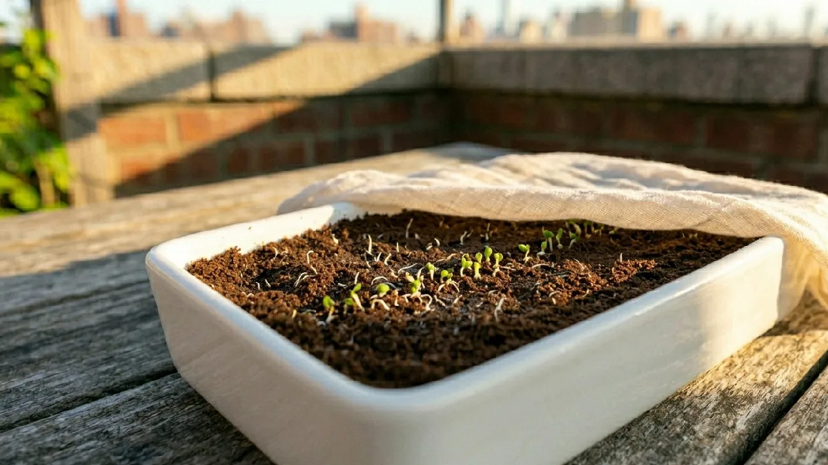 Seeds slowly absorb moisture and break open, tiny white roots appear first then green shoots follow. Keep medium moist and slightly dark, germination feels fast and natural outdoors. 
