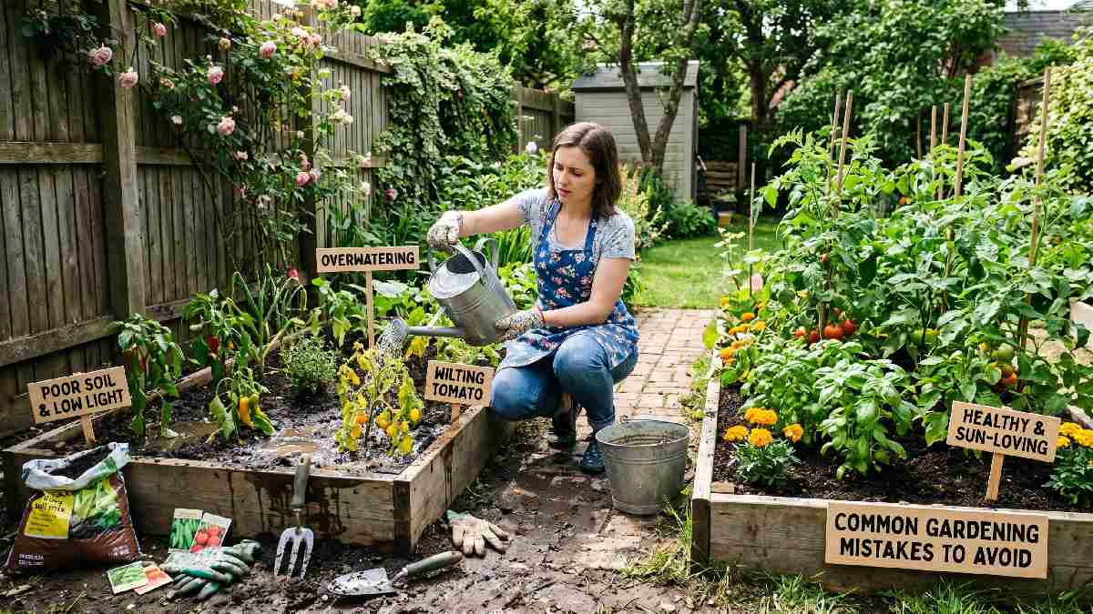 Common gardening mistakes like overwatering, poor soil, and low sunlight can damage plants. Learn proper care for healthier garden growth.