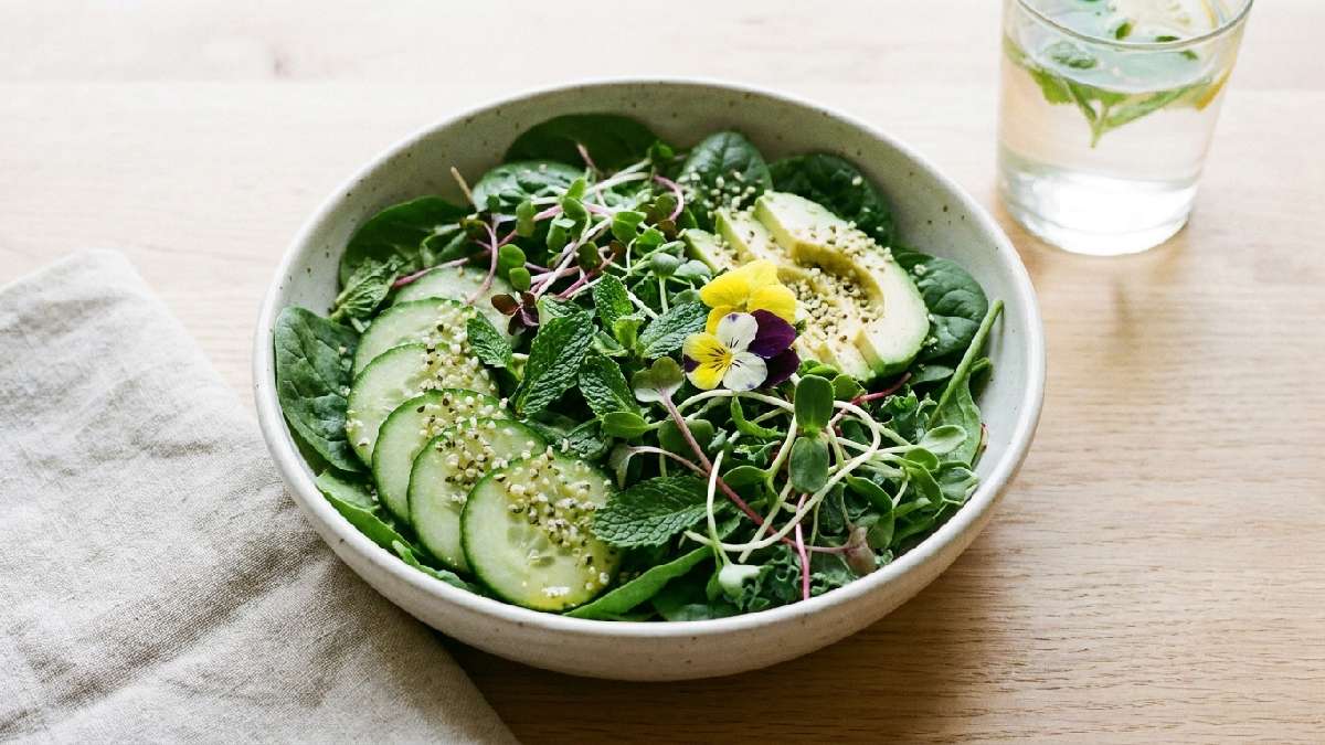 “Fresh detox green microgreen salad.”
