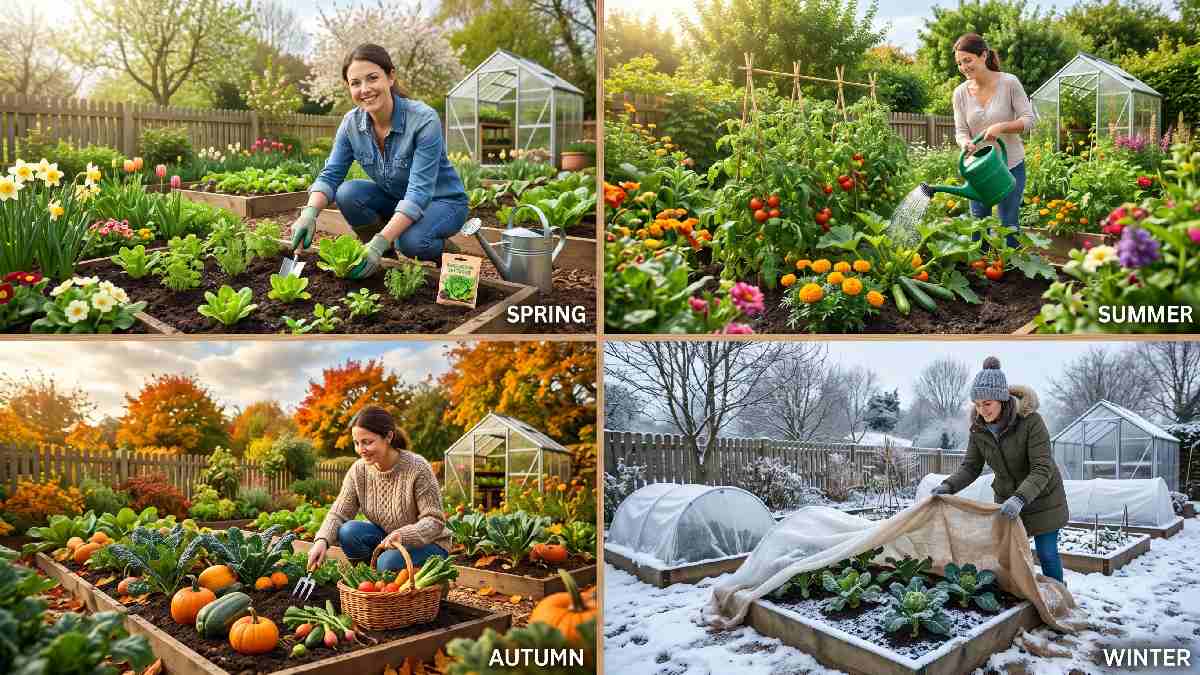 Seasonal gardening helps beginners adjust watering, sunlight, and plant protection according to weather changes for healthy year-round garden growth.