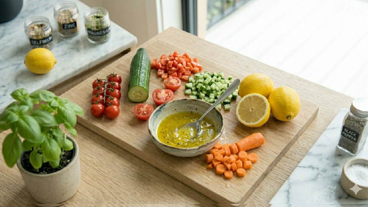 “Homemade salad dressing for microgreen salad.”