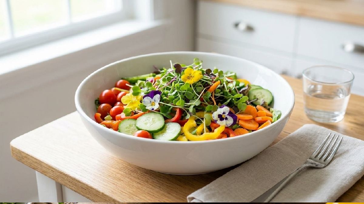 “Freshly served homemade microgreen salad.”