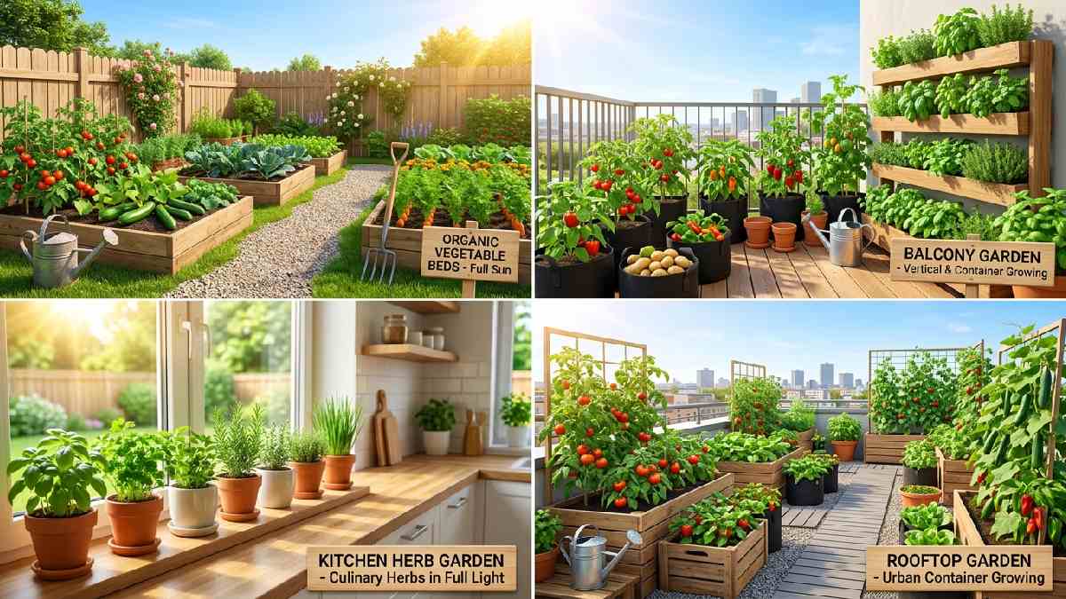 Best spaces for home organic gardening including sunny backyard raised beds balcony grow bags windowsill herb pots and rooftop container vegetable garden.