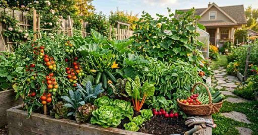 Best vegetables to grow at home in 2026 including cherry tomatoes zucchini lettuce kale cucumbers radishes bush beans and Swiss chard.