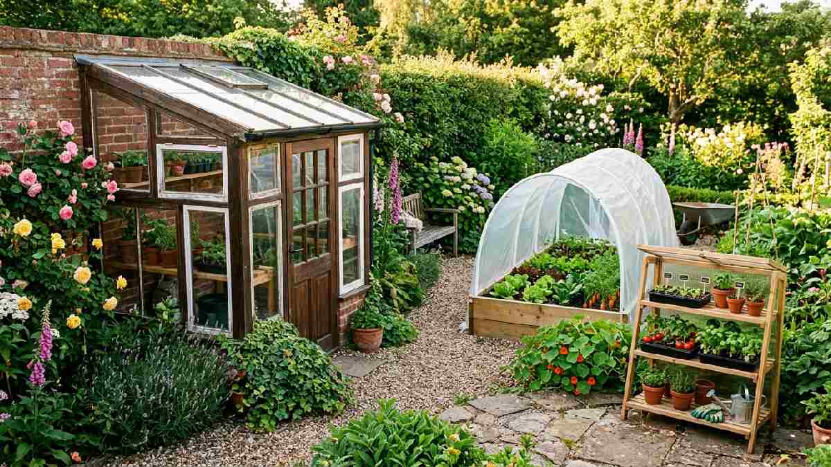 Introduction to DIY greenhouse ideas for small gardens featuring lean-to reclaimed window greenhouse PVC hoop structure and mini portable shelf greenhouse.