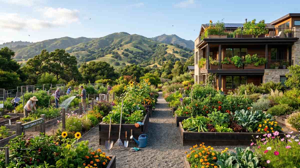 Introduction to gardening in Marin County California showing urban garden rooftop spaces and essential tools for gardening tool supply.