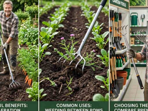 Long handle garden cultivator shown in three scenes demonstrating powerful soil benefits common garden uses and how to choose the right one.