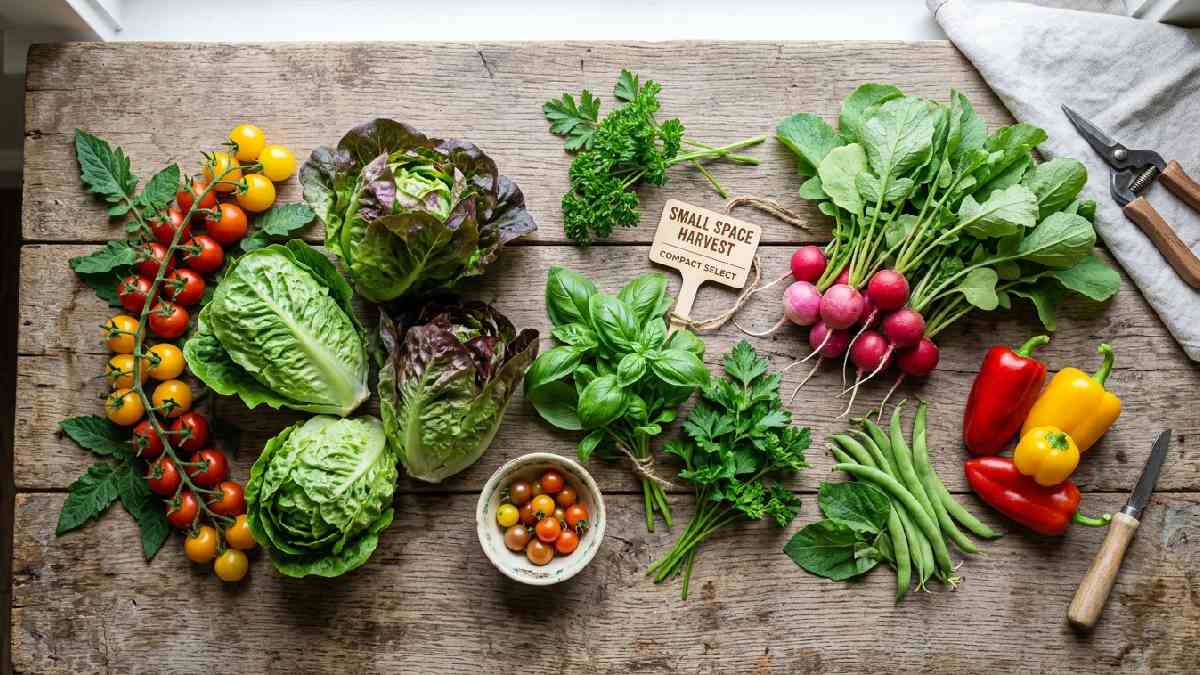 Cherry tomatoes, bush beans, lettuce, radishes, dwarf peppers, and herbs are the best vegetables to grow in small garden spaces. 